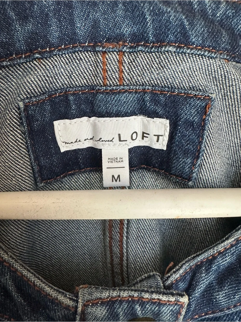 LOFT Mid Indigo Collarless with Bow Denim Jacket - Blue